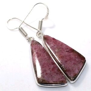 Rhodonite Gemstone 925 Sterling Silver Handmade Drop Dangle Earrings 2.0"